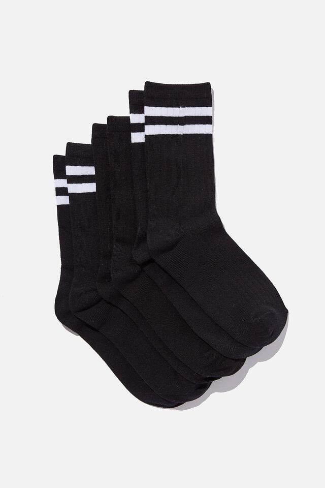 Body 3Pk Crew Sock, BLACK/ WHITE STRIPE
