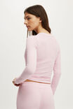 Blusa - Airy Soft Lounge Henley, RIBBED LUCY STRIPE ROSY HAZE PINK/PINK KISS - vista de exemplo 3