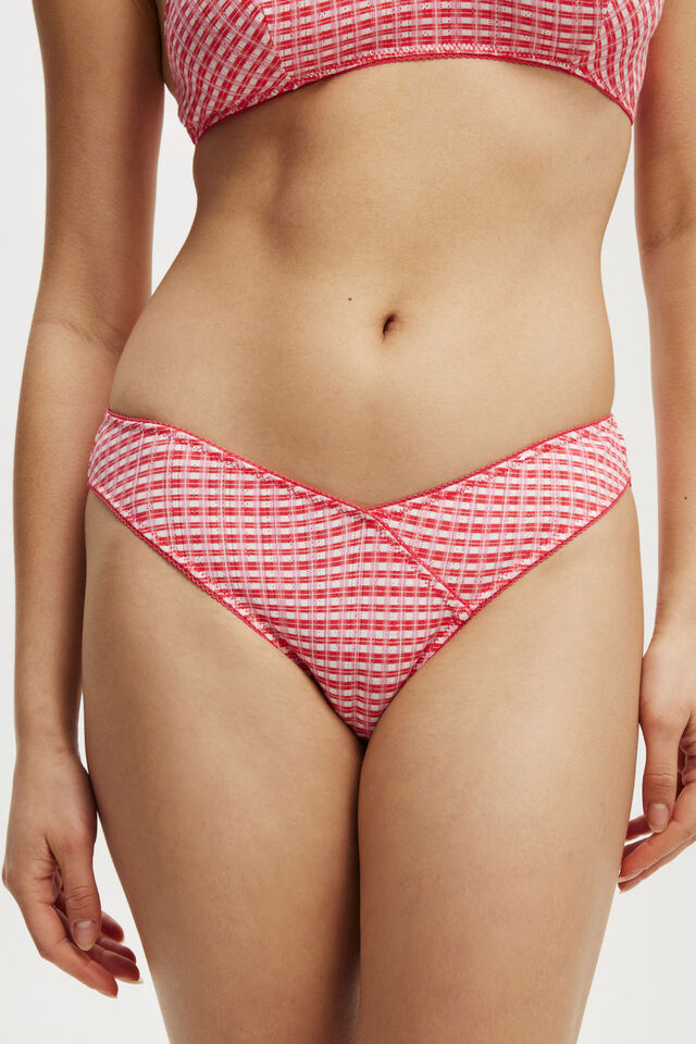 Organic Cotton Pointelle Bikini Brief, LOLA CHECK RED/PINK