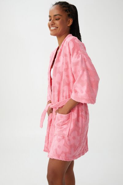 Towelling Robe, PINK COSMOS WARPED DAISY