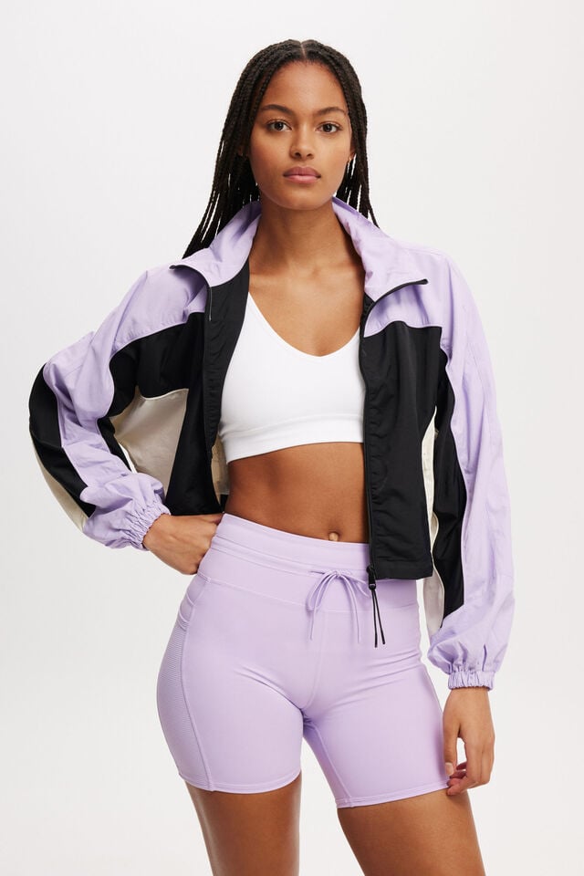 Cropped Contrast Anorak, PURPLE ROSE/BLACK/COCONUT MILK