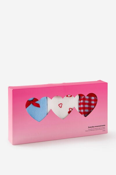 Gift Sleep Sock 3Pk, BLUE CHECK/HEART DITSY