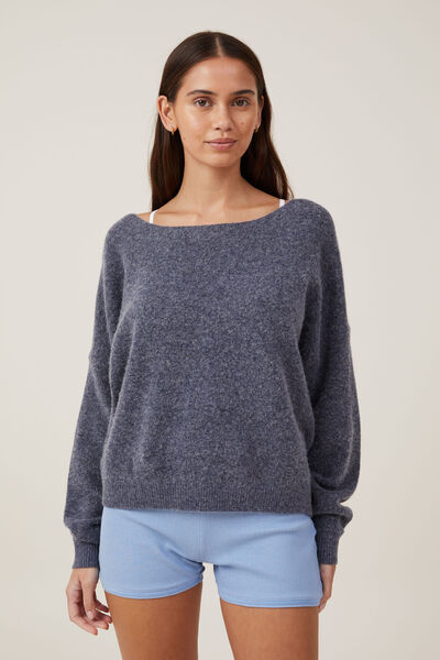 Off Shoulder Relaxed Knit Jumper, INFINITY BLUE