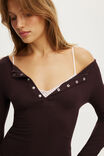 Super Soft Boat Neck Henley Long Sleeve, CHOCOLATE PLUM - example image 5