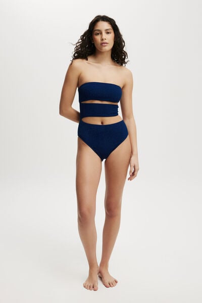Cut Out One Piece Cheeky, DEEP BLUE METALLIC CRINKLE