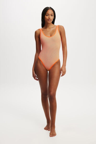 Scoop Back One Piece Cheeky, ORANGE STRIPE RIB