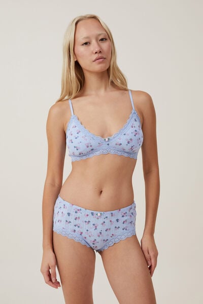 Organic Cotton Lace Triangle Padded Bralette, LEXI STRAWBERRY BLUE POINTELLE