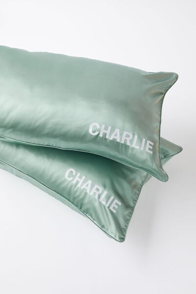 Satin Pillowcase Set Personalised, SILT GREEN