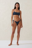Fixed Tie Side Brazilian Bikini Bottom, TIDAL NAVY/BLACK CRINKLE - alternate image 1