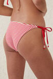 Fixed Tie Side Brazilian Bikini Bottom, LOBSTER RED CRINKLE STRIPE - alternate image 2