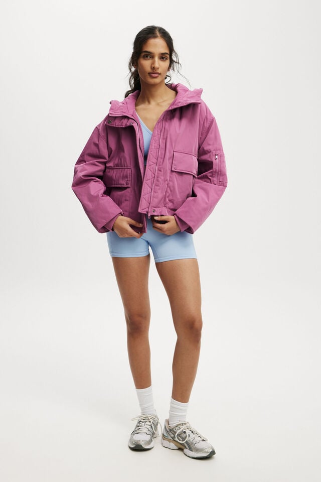 Patch Pocket Hooded Jacket, RED VIOLET