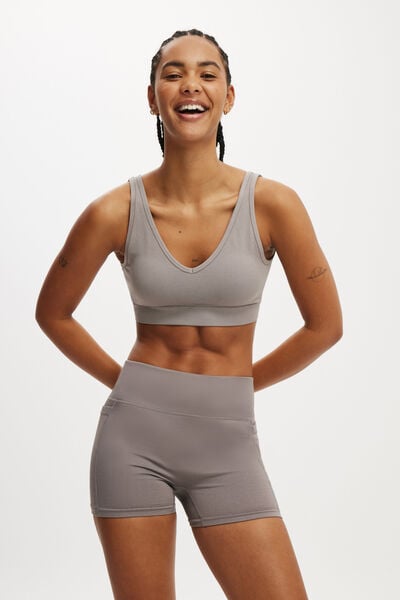 Seamless Plunge Strappy Back Crop, DESERT GREY