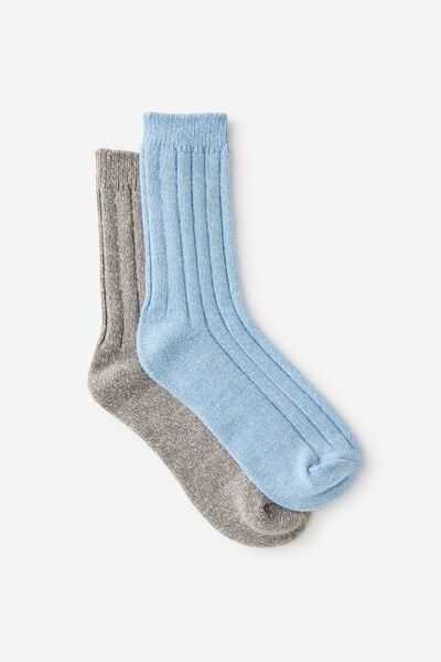 Cozy Ribbed Sleep Sock 2Pk, VIOLET BLUE/GREY MARLE