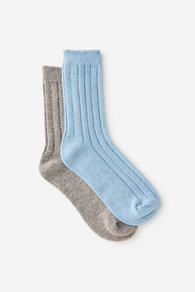 Cozy Ribbed Sleep Sock 2Pk, VIOLET BLUE/GREY MARLE