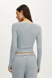 Airy Soft Lounge V Neck Long Sleeve, RIBBED LUCY STRIPE VIOLET BLUE/TOFFEE BEAN - example image 3