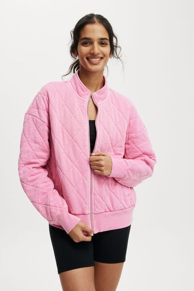 Active Quilted Zip Through, WASHED MILLENNIAL PINK