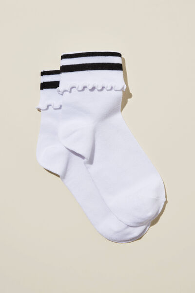 Active Folded Frill Sock, WHITE/ BLACK