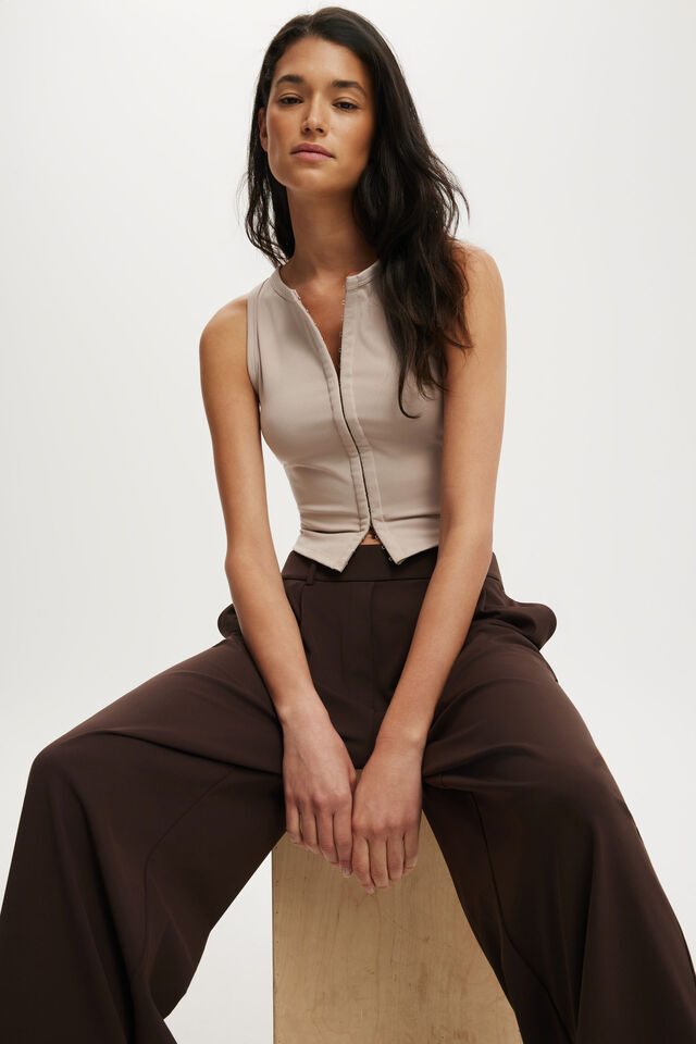 Stretch Pleat Pant Asia Fit, FRENCH ROAST