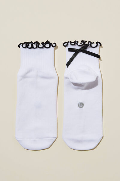 Active Frill Bow Sock, WHITE