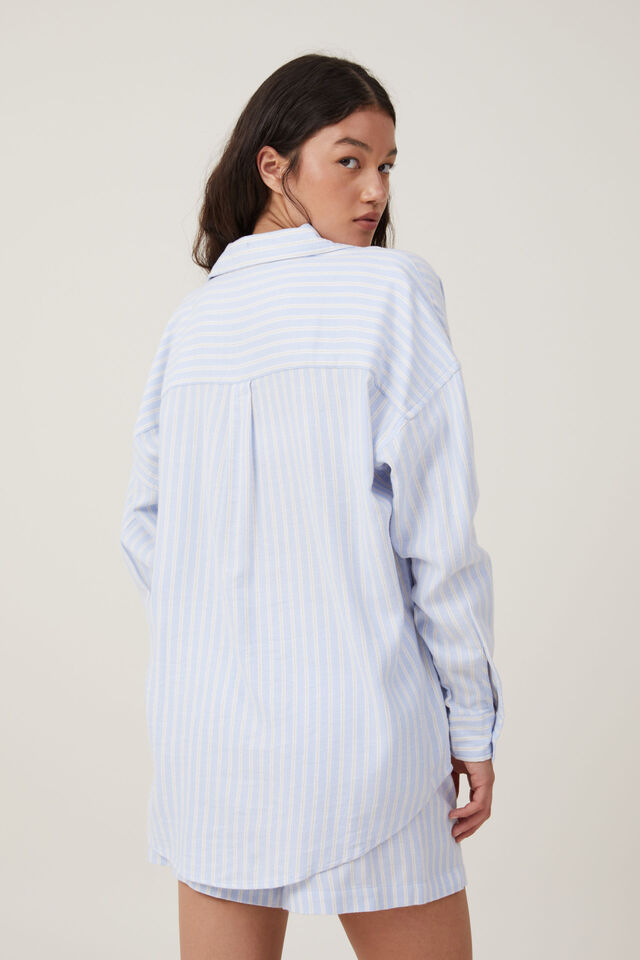 Flannel Boyfriend Long Sleeve Shirt, BLUE/WHITE/PANNA COTTA STRIPE