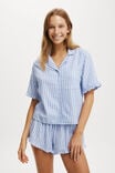 Flannel Short Sleeve Shirt And Short Sleep Set, BLUEBERRY/WHITE/LILAC STRIPE - alternate image 2
