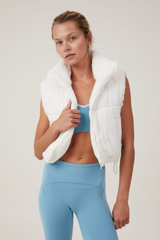 The Mother Puffer Sherpa Reversible Vest, COCONUT MILK