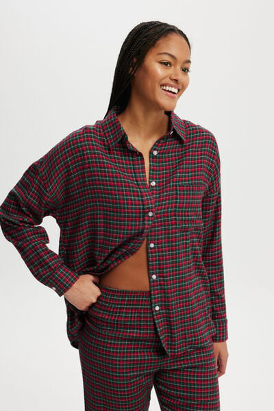 Flannel Boyfriend Long Sleeve Shirt, CHRISSY CHECK/RED