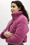 The Mother Puffer Cropped Sherpa Jacket, RED VIOLET - alternate image 2