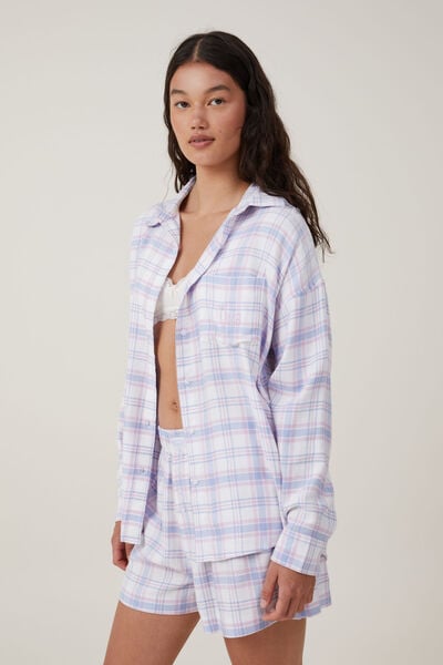 Flannel Boyfriend Long Sleeve Shirt Personalised, WHITE/BLUE/PINK CHECK