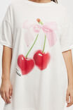 90S Graphic T-Shirt Nightie Personalised, COCONUT MILK/CHERRY WITH BOW - alternate image 2