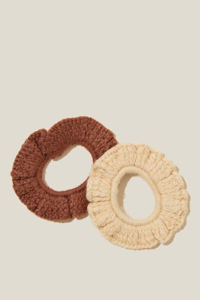 2Pk Crochet Scrunchies, TOASTED HAZELNUT/ PARCHMENT