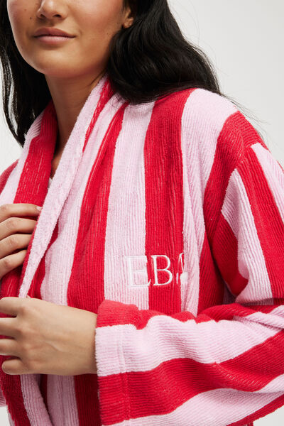 Luxe Terry Robe Personalised, PINK/RED CLAUDIA STRIPE