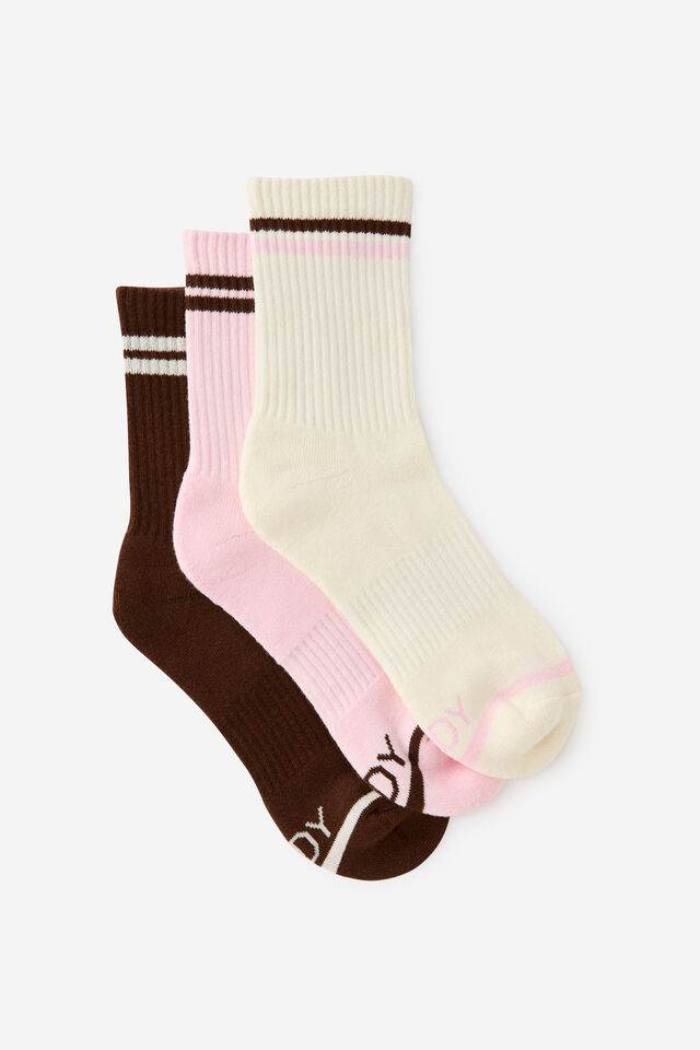 Move Crew Sock 3Pk, COCONUT MILK/ CHESTNUT/ CHERRY DREAM