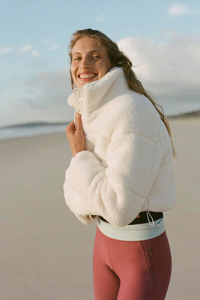 The Mother Puffer Cropped Sherpa Jacket, COCONUT MILK
