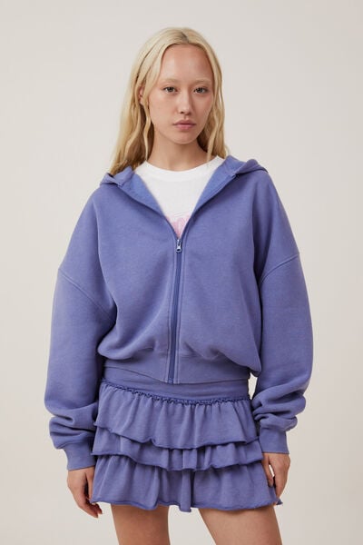 Zip Up Lounge Hoodie, WASHED BLUEBERRY DREAM