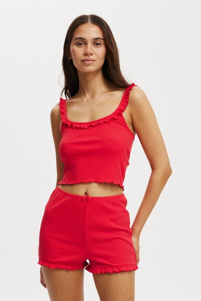 Rib Ruffle Cami, LOBSTER RED