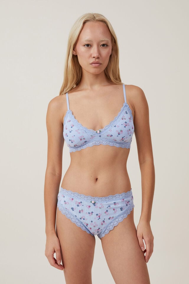 Organic Cotton Lace Cheeky Brief, LEXI STRAWBERRY BLUE POINTELLE