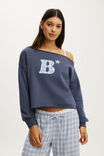 Off The Shoulder Fleece Jumper, STEELY BLUE/B - example image 1