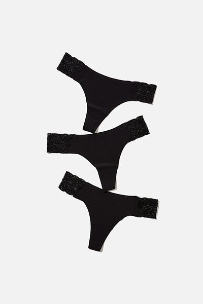 Party Pants Seamless G String 3 Pack, BLACK/ BLACK/ BLACK