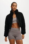 The Mother Puffer Cropped Sherpa Jacket, BLACK - alternate image 1