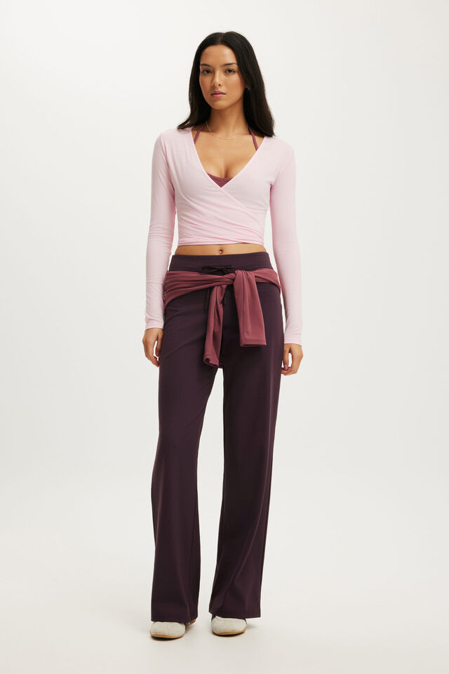 Active Rib Cross Front Long Sleeve, CHERRY DREAM