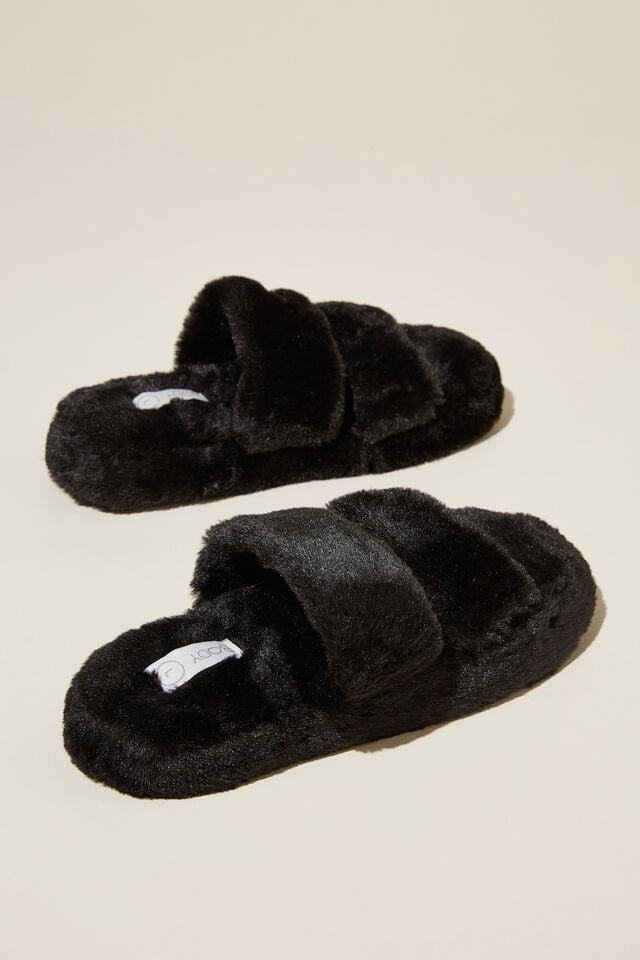 Plush Fur Slipper Personalised, BLACK