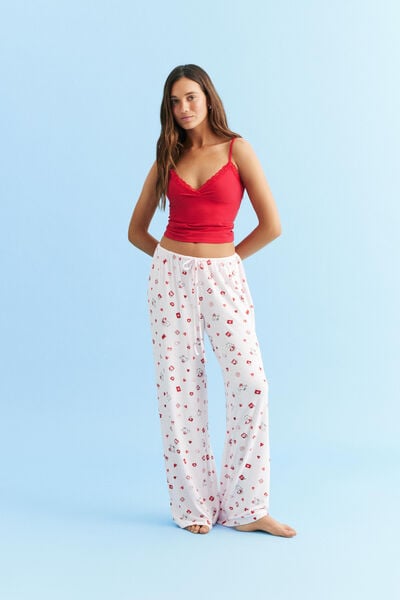 Super Soft Low Rise Wide Leg Pant, LCN LIN/LINEFRIENDS LOVE LETTER PINK KISS