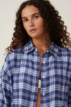 Flannel Boyfriend Long Sleeve Shirt, NAVY/BLUE CHECK - alternate image 2