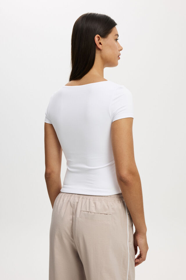 Ultra Soft Square Neck Fitted Tshirt, WHITE