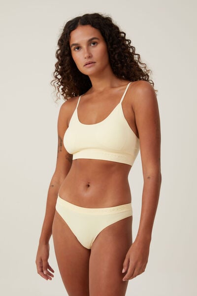 Womens Cream Seamless Pointelle Longline Bralette and Thong Set