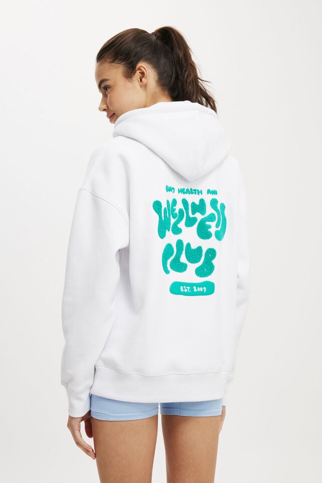 Plush Premium Graphic Hoodie, WHITE/WELLNESS CLUB ARCADIA