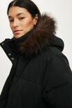 The Mother Puffer Soft Touch Removable Hood Jacket, BLACK/FAUX FUR - example image 2
