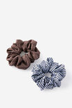 2Pk Scrunchies, VIOLET BLUE/TOFFEE BEAN PINSTRIPE - example image 1