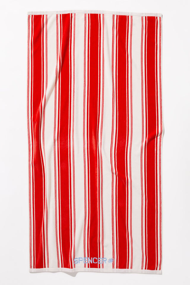 Cotton Beach Towel Personalised, COASTAL STRIPE WHITE RED